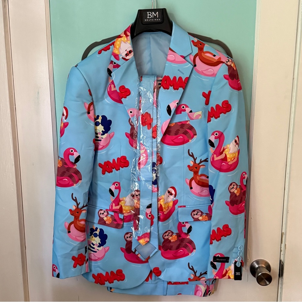 Silly Christmas Flamingo Print Suit